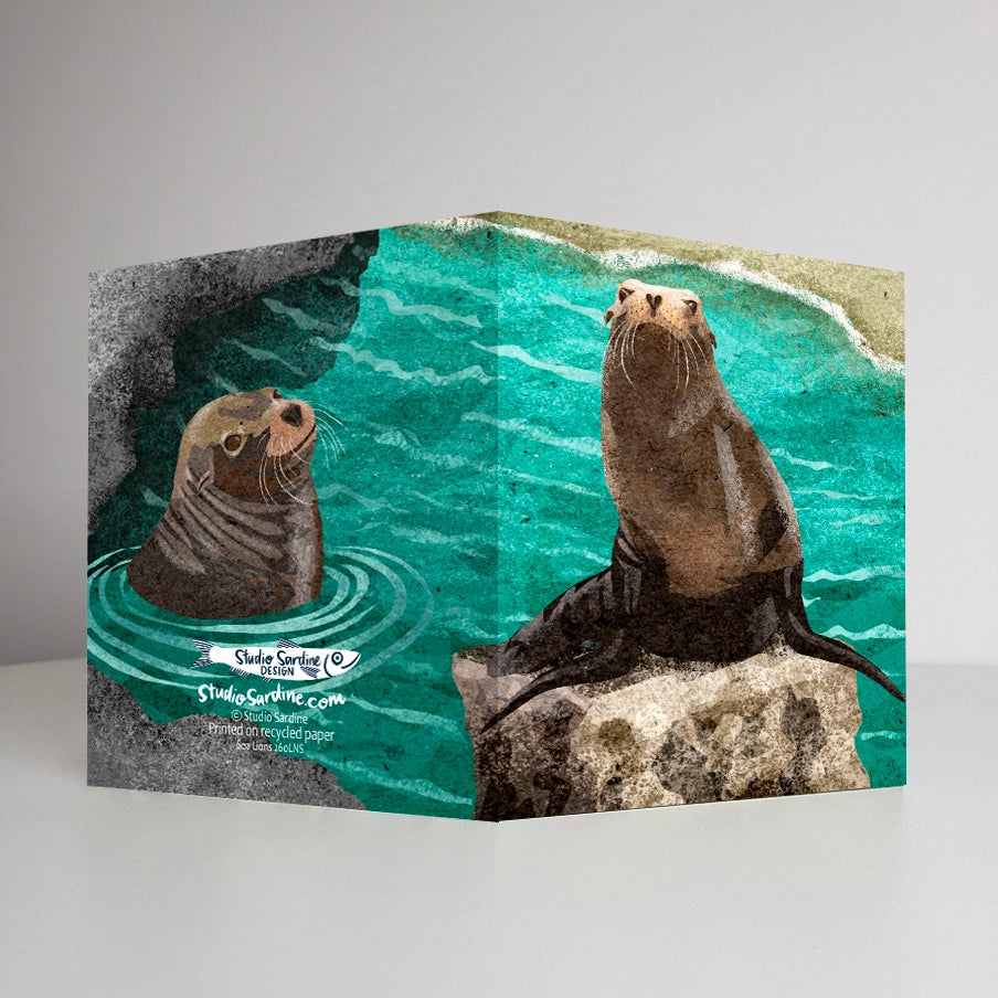Sea Lions Blank Greeting Card by Studio Sardine