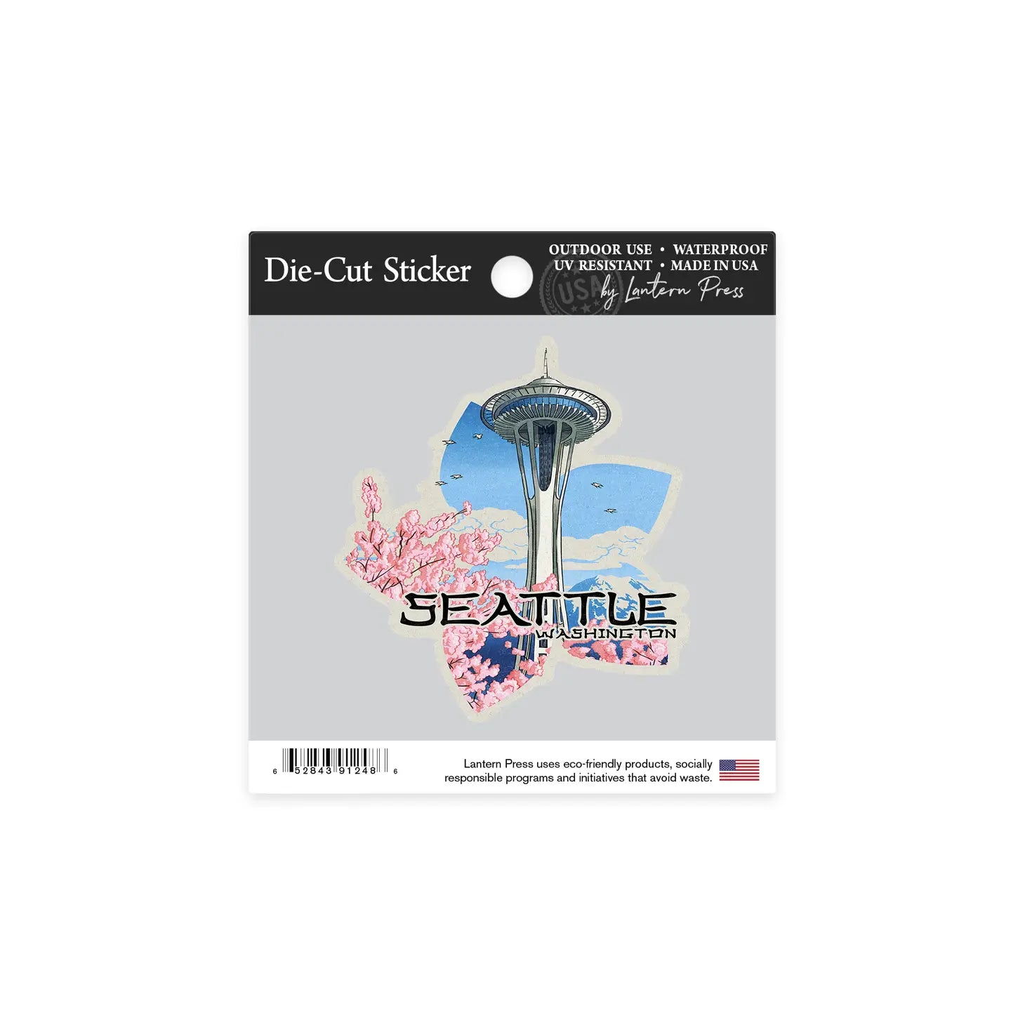 Seattle, Washington, Space Needle, Woodblock Sticker