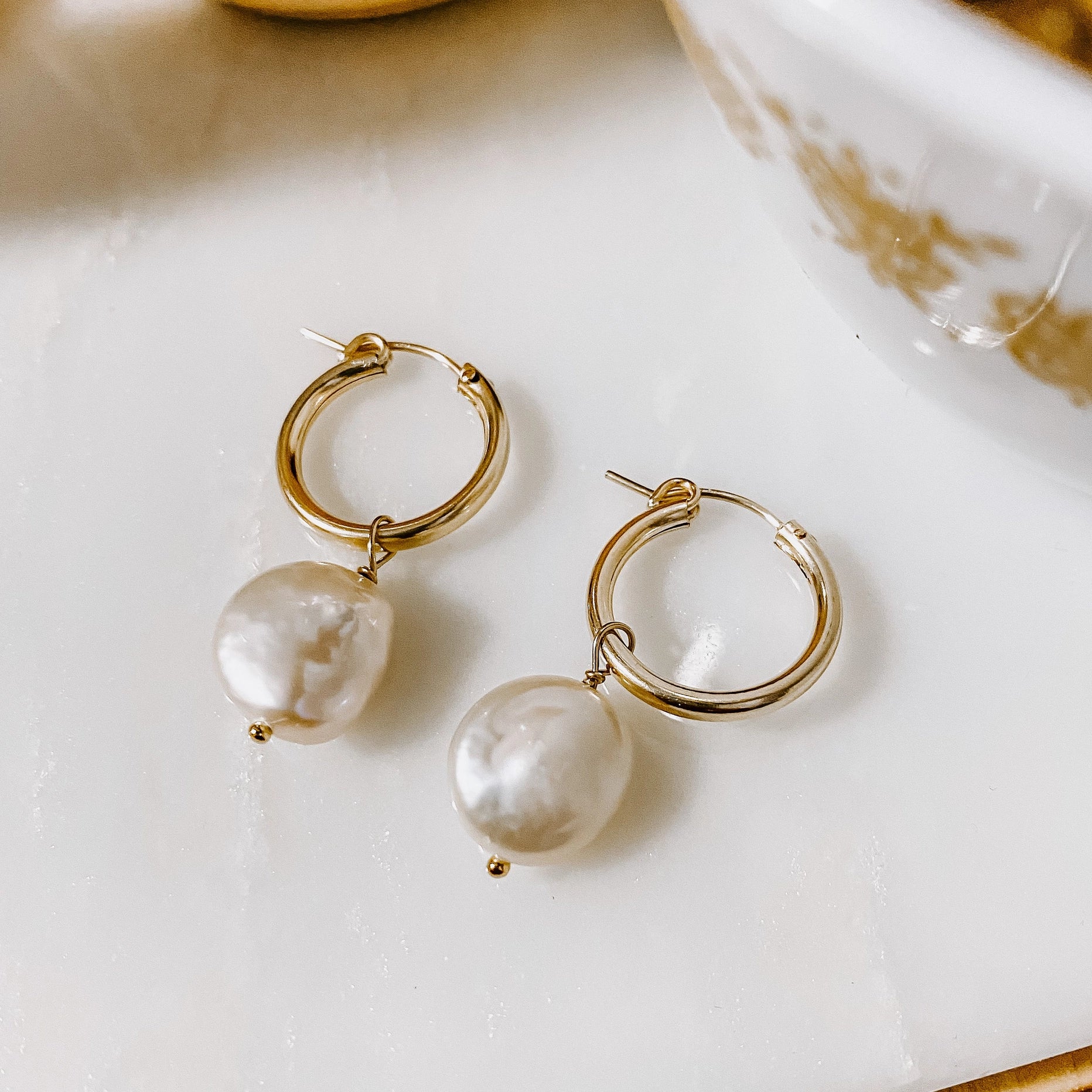 Single Pearl Hoop Earrings