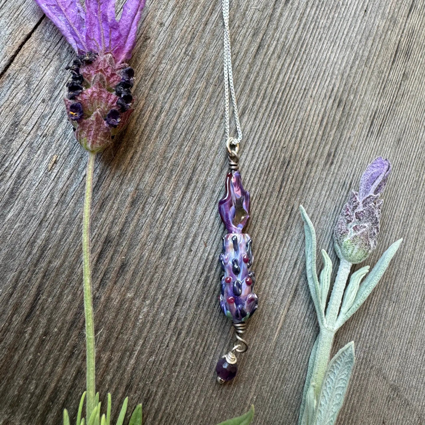 Spanish Lavender Glass Bead Pendant on Silver Chain