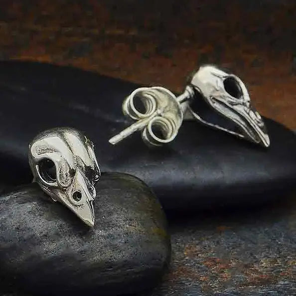 Sparrow Skull Post Sterling Silver Earrings