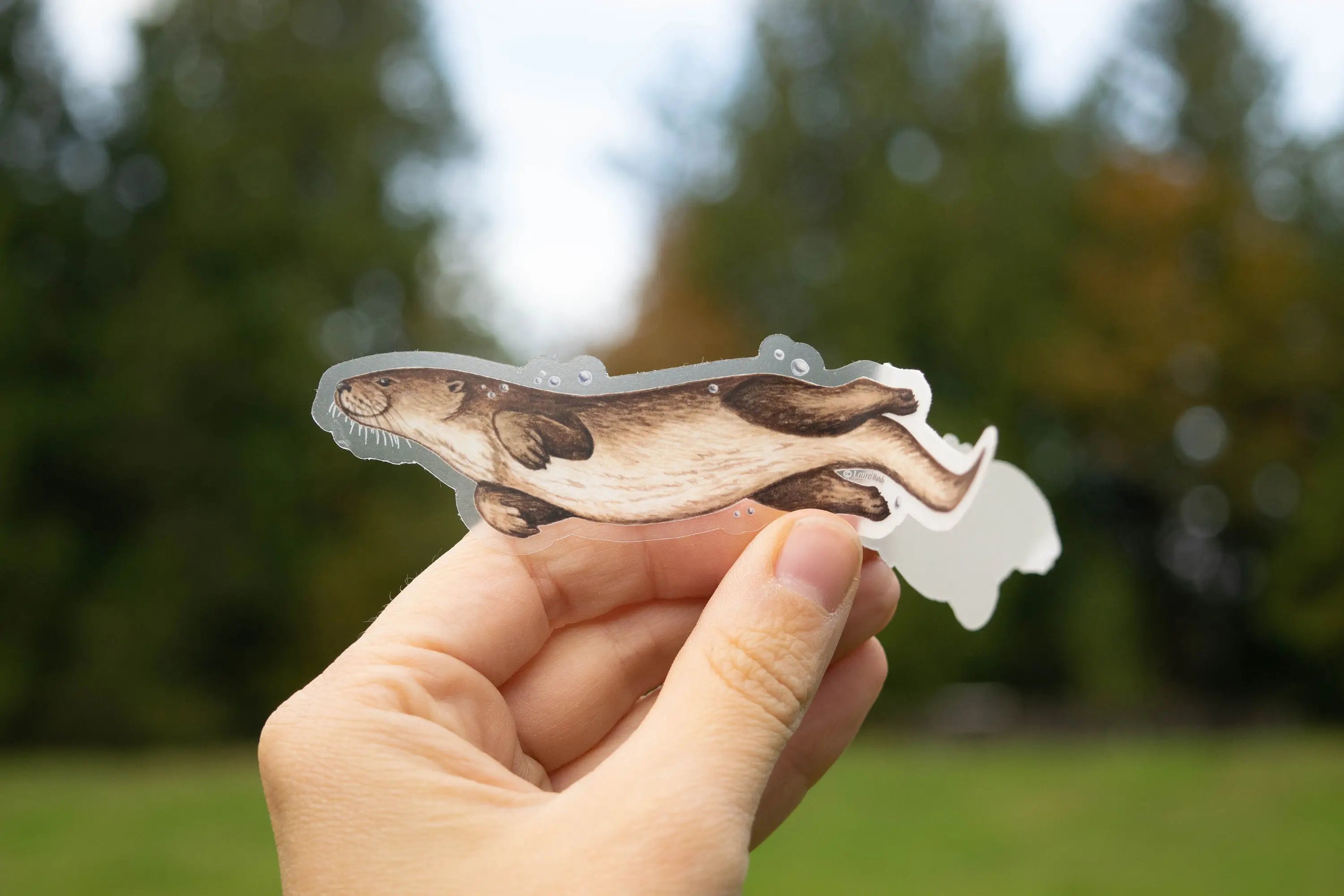 Swimming River Otter 1.25"X5" Medium Clear Vinyl Sticker