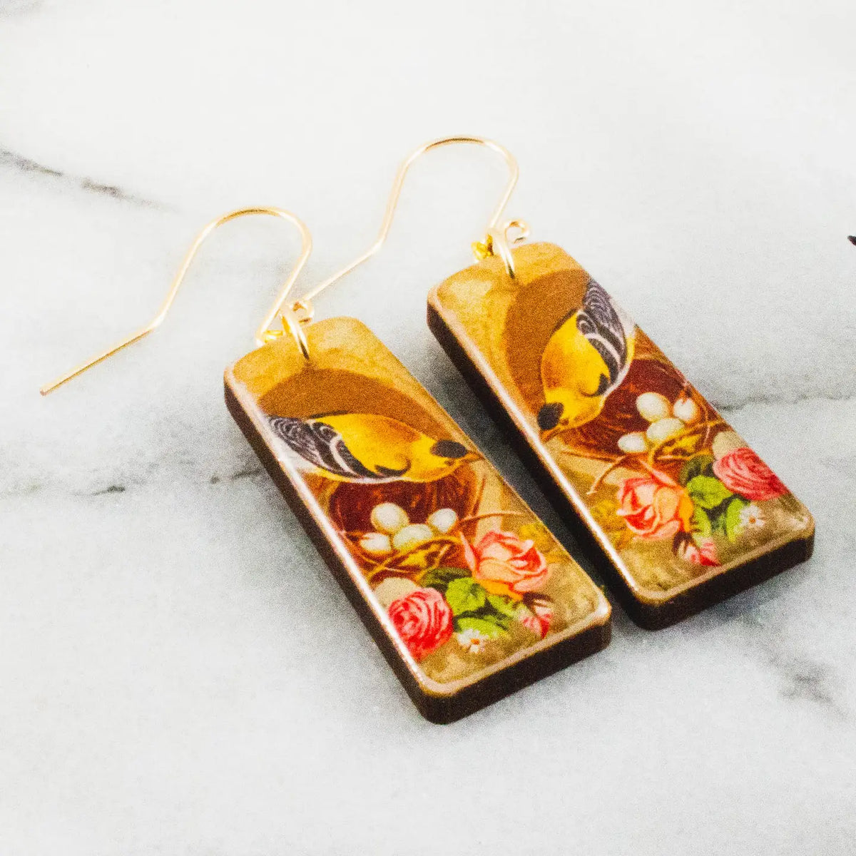 Vintage Goldfinch Tapered Rectangle Earrings