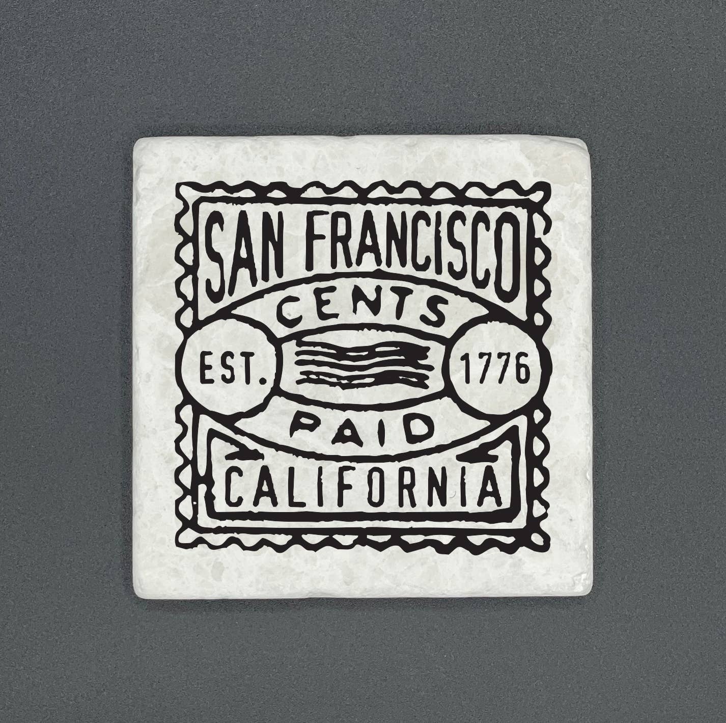 Vintage Stamp 4x4 Marble Tile Coaster Custom Location