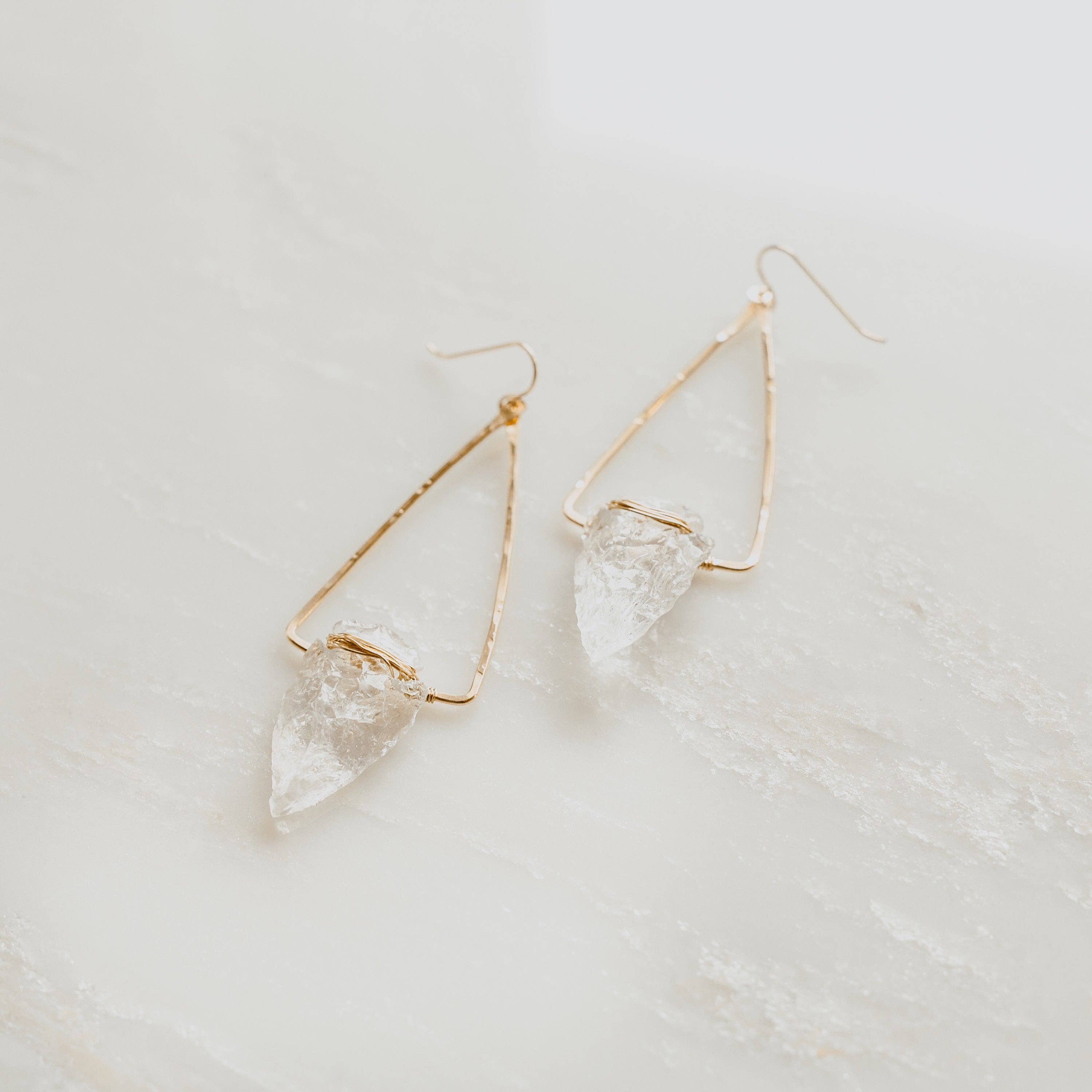 Nala Quartz Crystal Arrowhead Earrings: 14k Gold Fill
