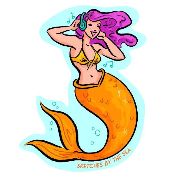 Dancing Mermaid with Headphones and Purple Hair Sticker