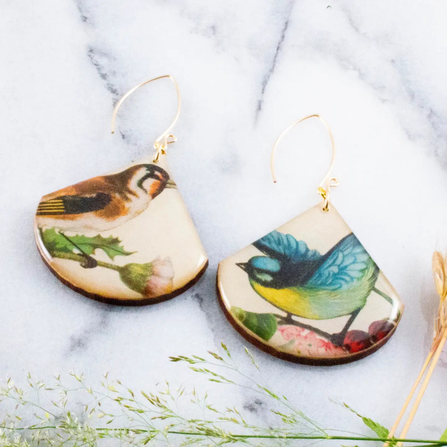 Oversize Fan Vintage Bird Earrings