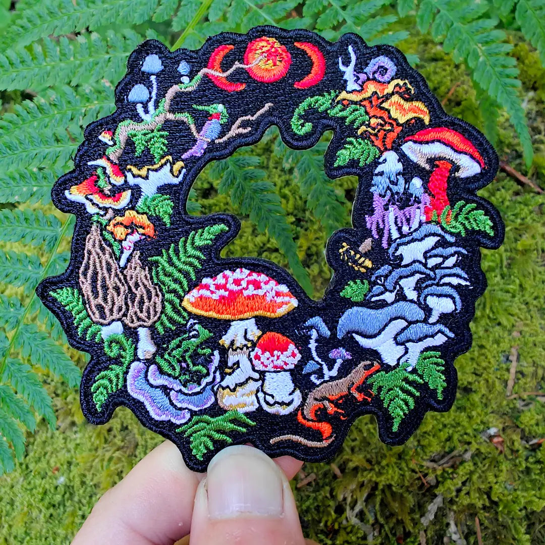 Mushroom Fairy Ring Patch-Embroidered Patch Witchy Pnw Bee Frog