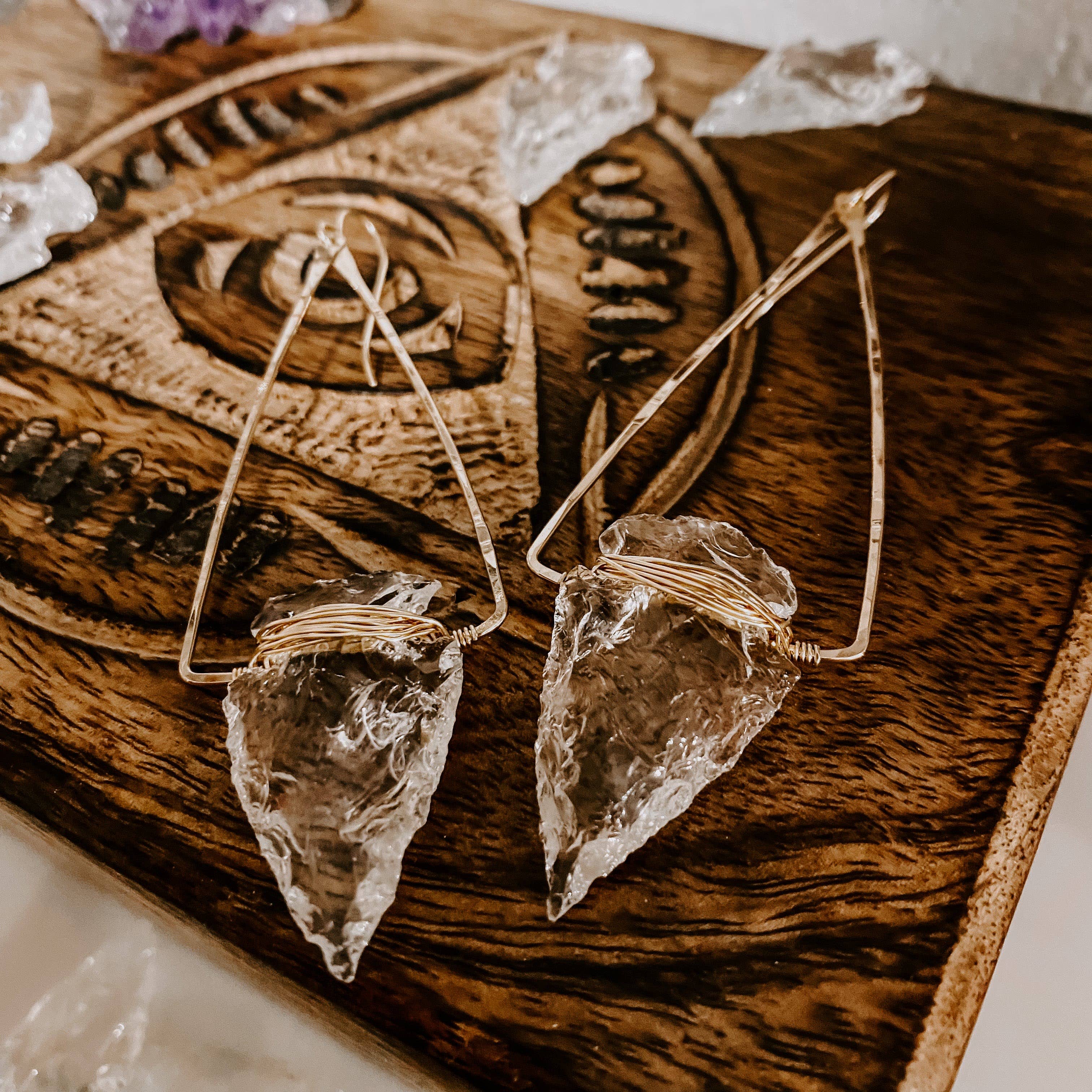 Nala Quartz Crystal Arrowhead Earrings: Sterling Silver