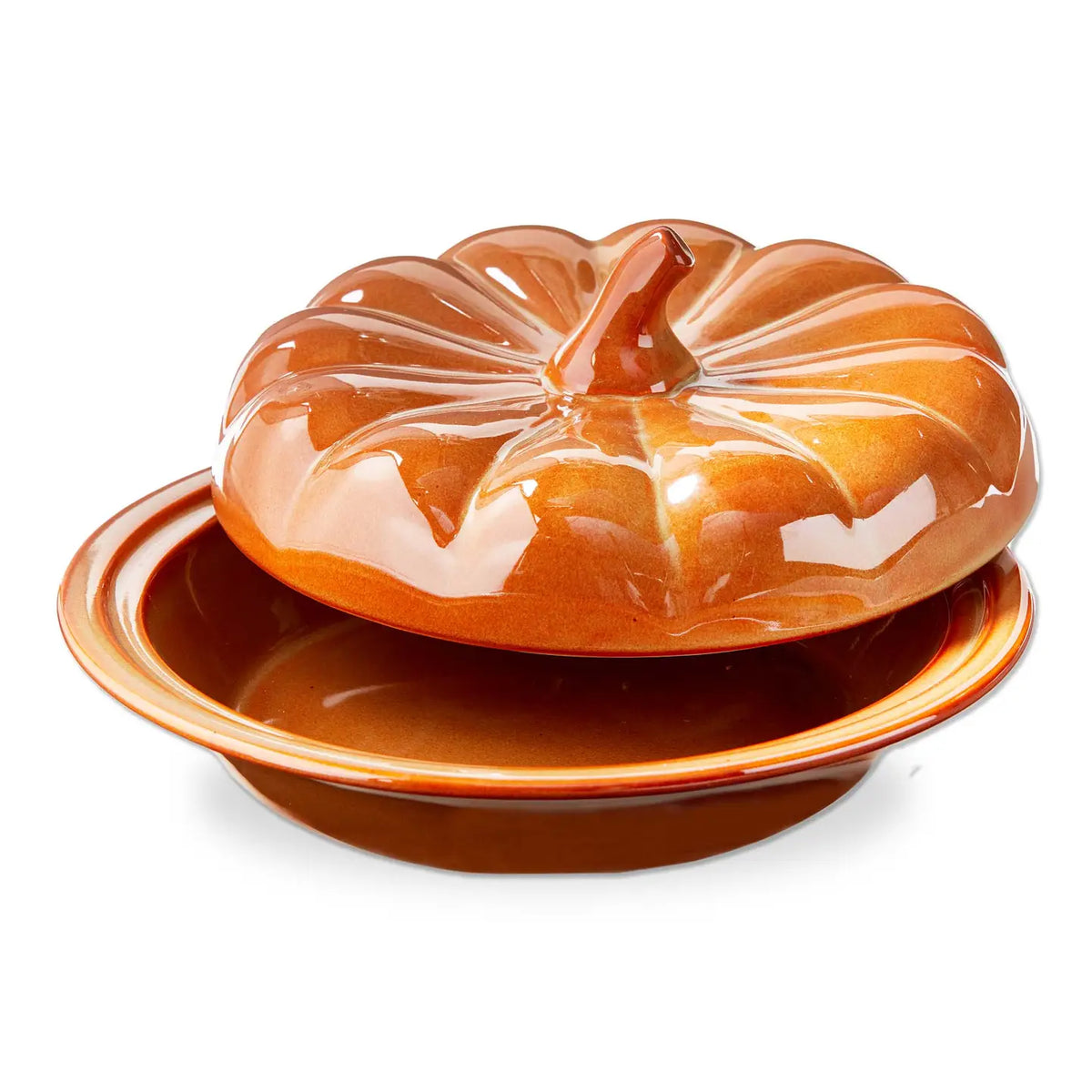 Pumpkin Pie Dish with Lid Burnt Sienna Stoneware Fall