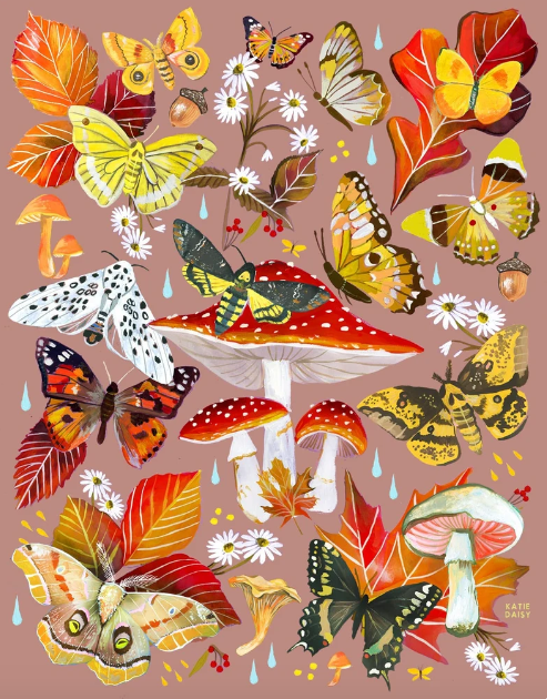 Autumn Flutter Art Print | Fall Wall art | Watercolor Art: 11 x 14