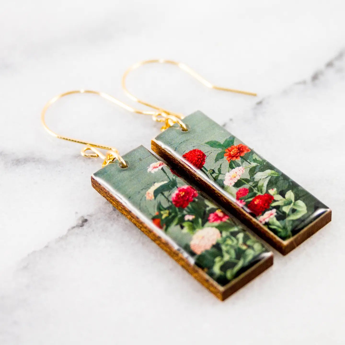 Dahlia Garden Rectangle Earrings