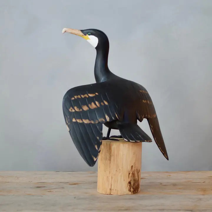 Cormorant - Sunning - Medium -12"H -Carved Wooden Ornament