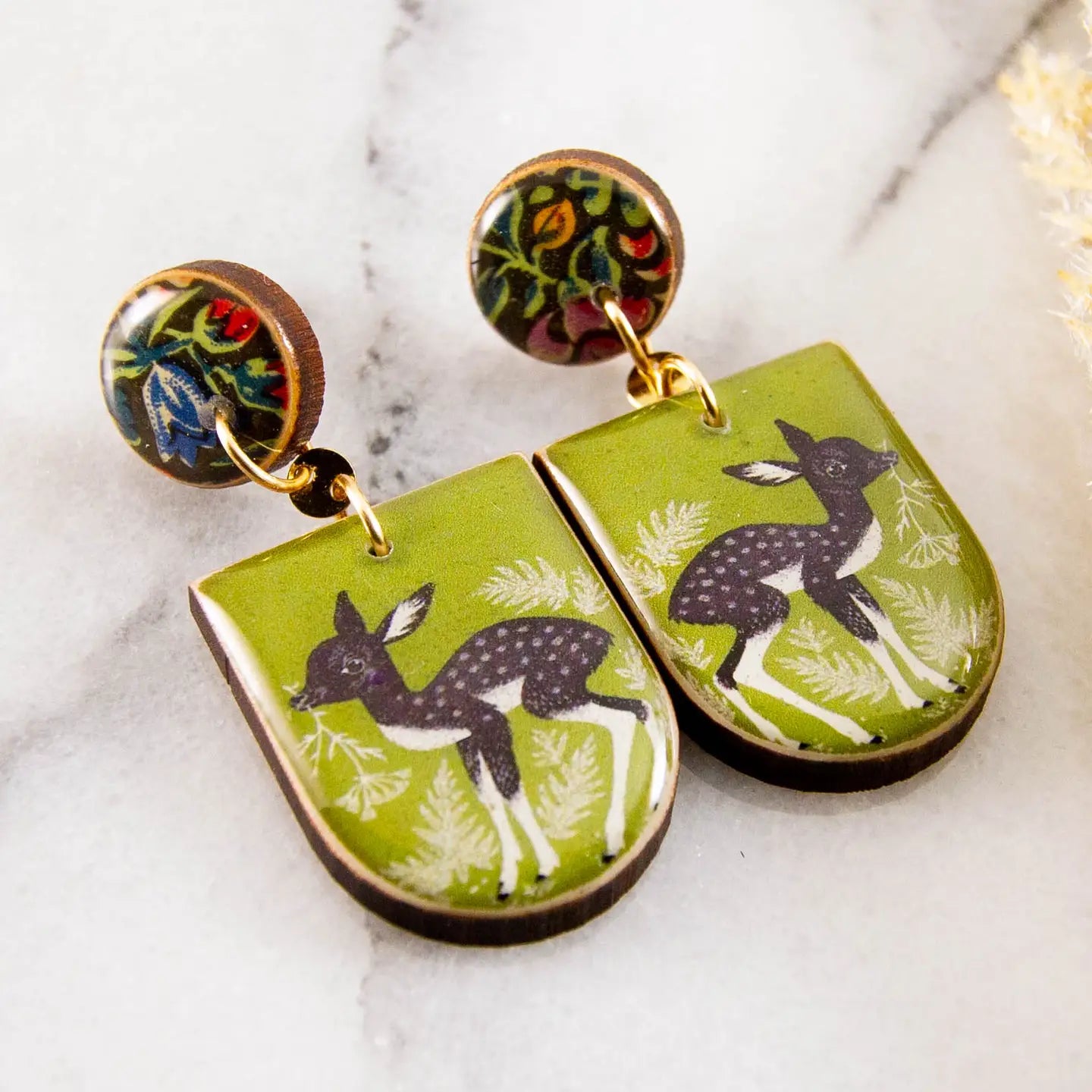 Vintage Forest Deer Drop Post Earrings