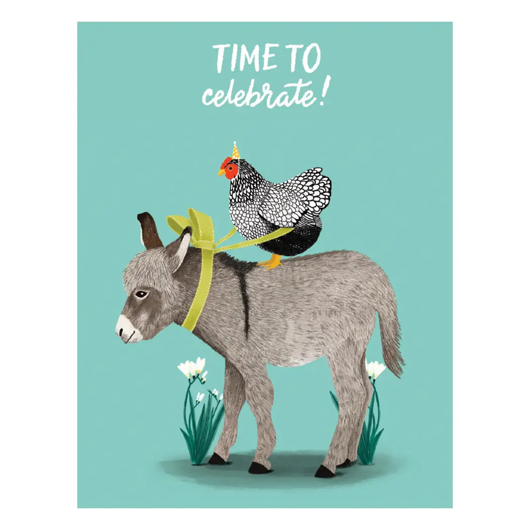 Donkey and Hen Birthday Card