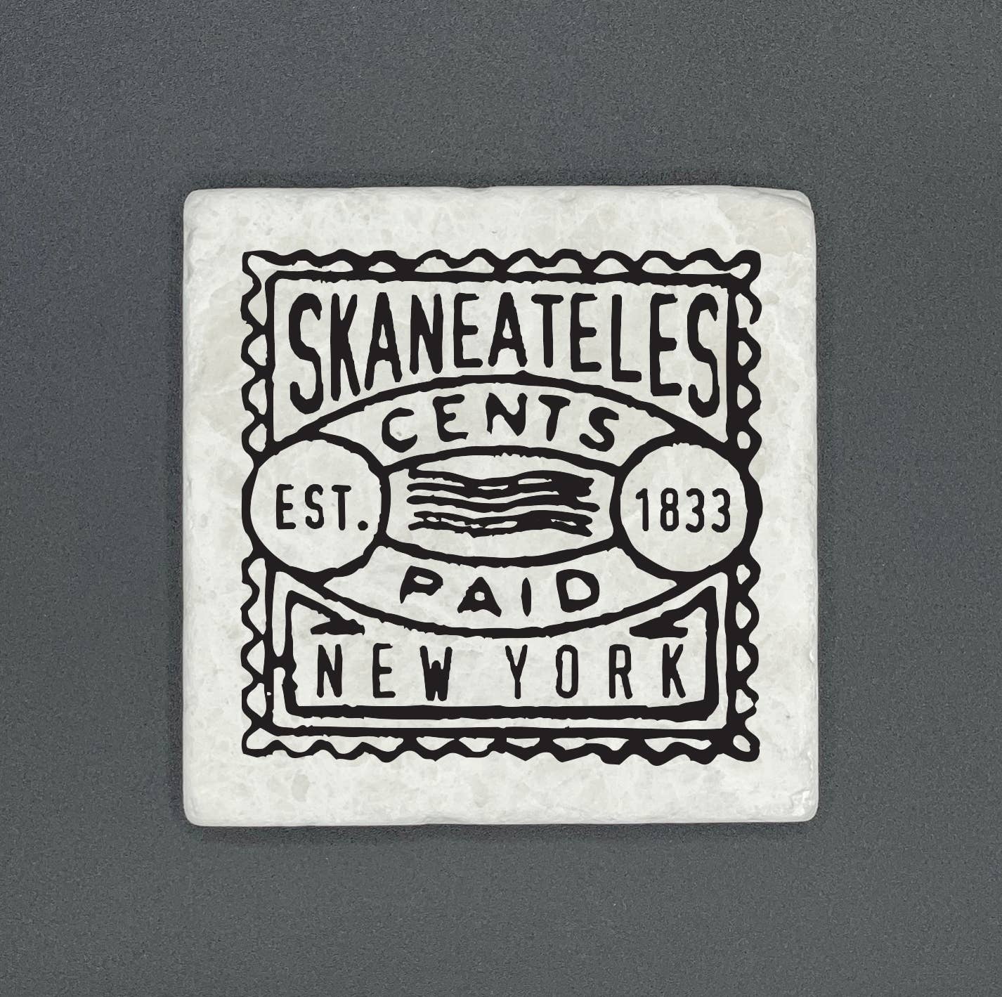 Vintage Stamp 4x4 Marble Tile Coaster Custom Location