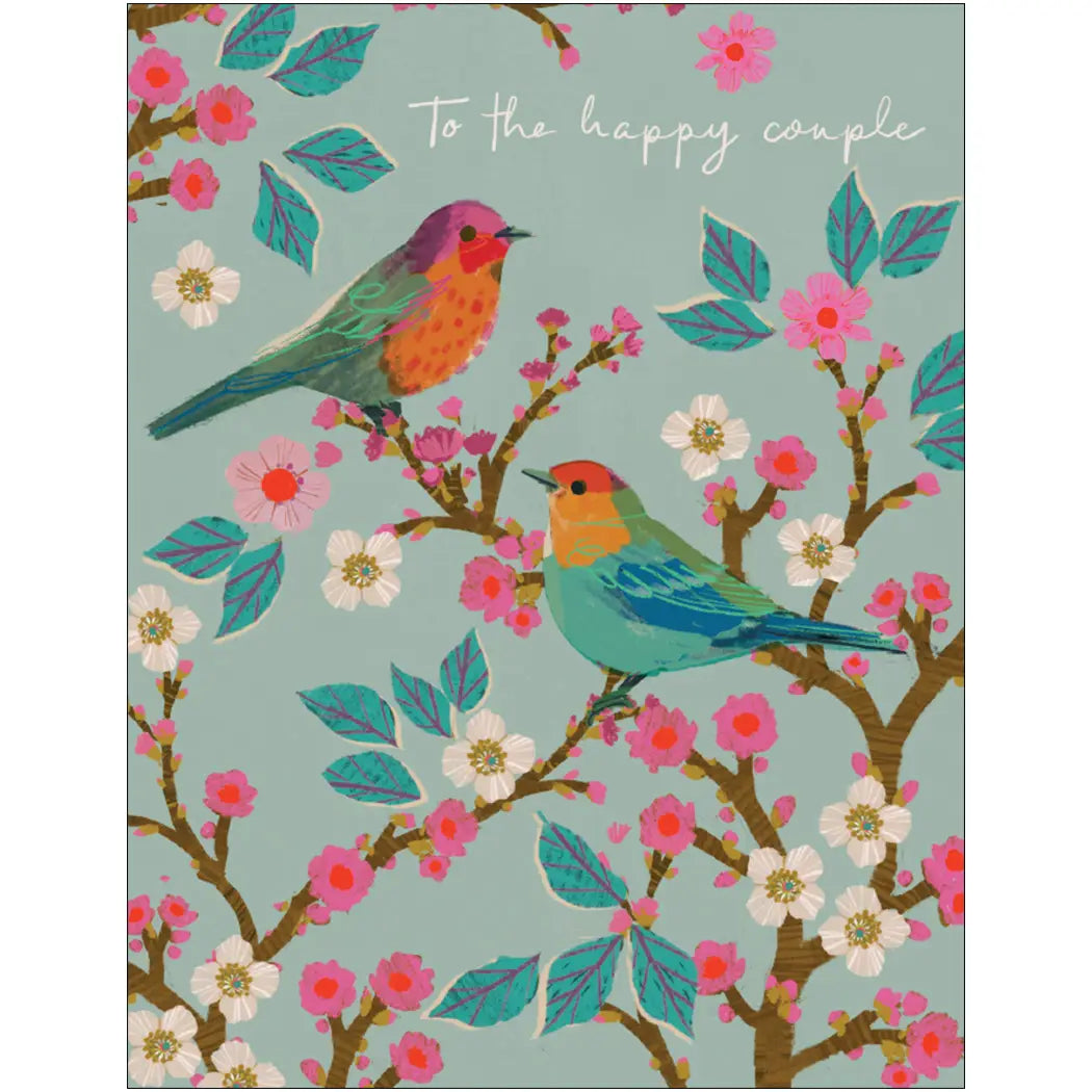Floral Finch Happy Couple Greeting Card