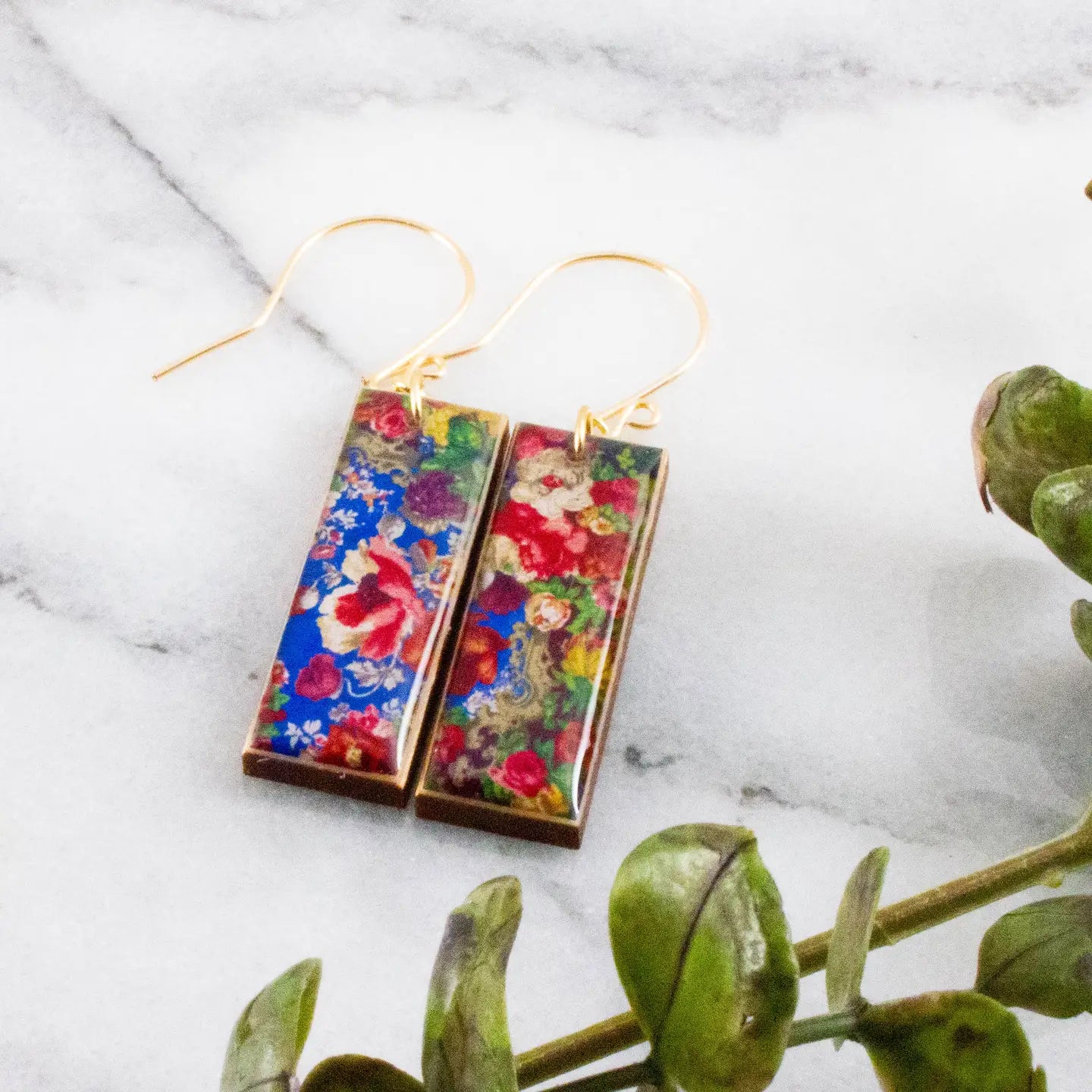 Baroque Floral Rectangle Earrings