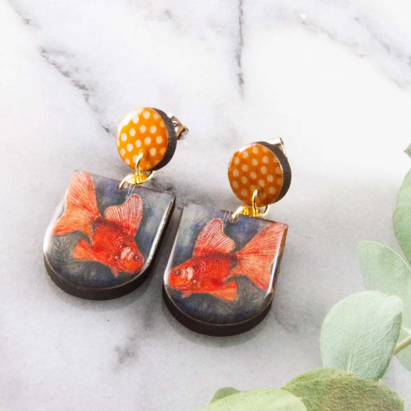 Orange Goldfish Drop Post Earrings