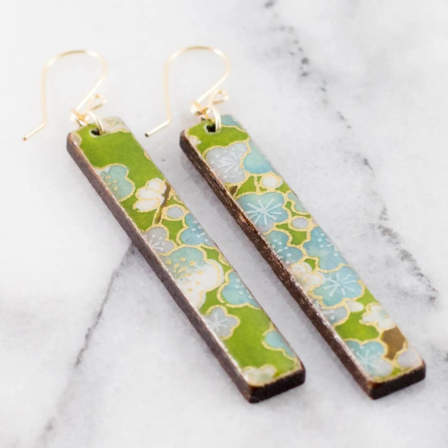 Green Floral Bar Earrings
