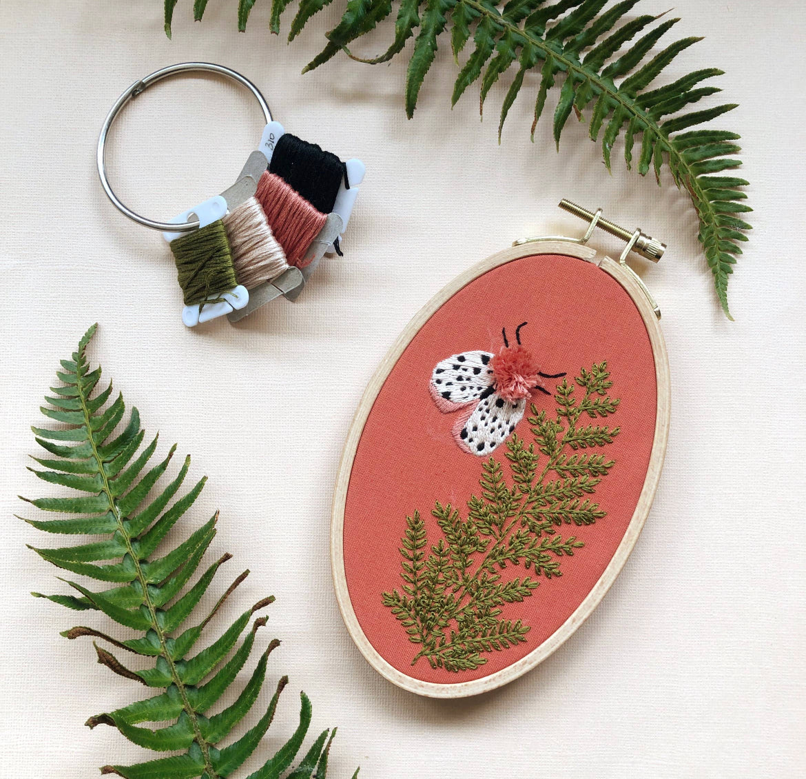 Moth and Fern - Intermediate Hand Embroidery DIY Craft Kit