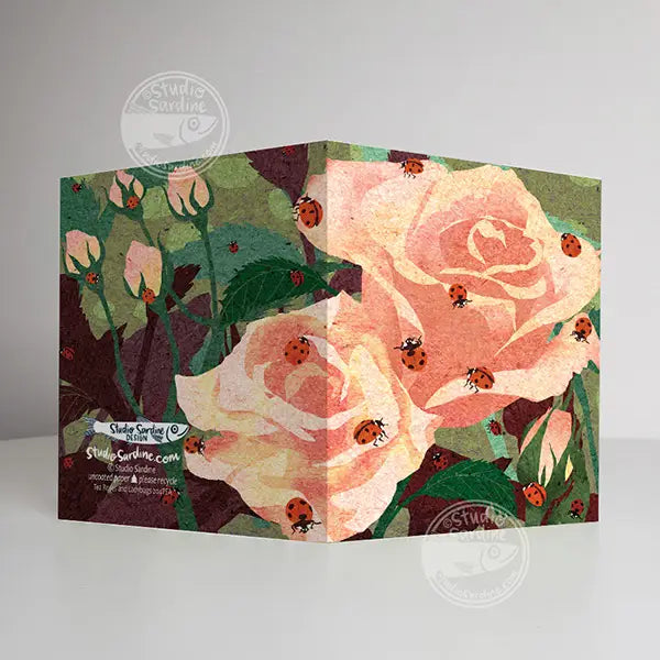 Tea Roses and Ladybugs Notecard