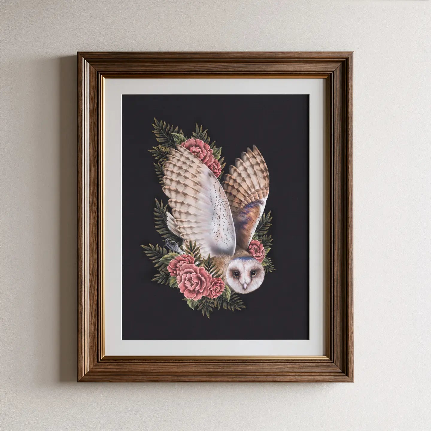 Barn Owl & Peonies Fine Art Print