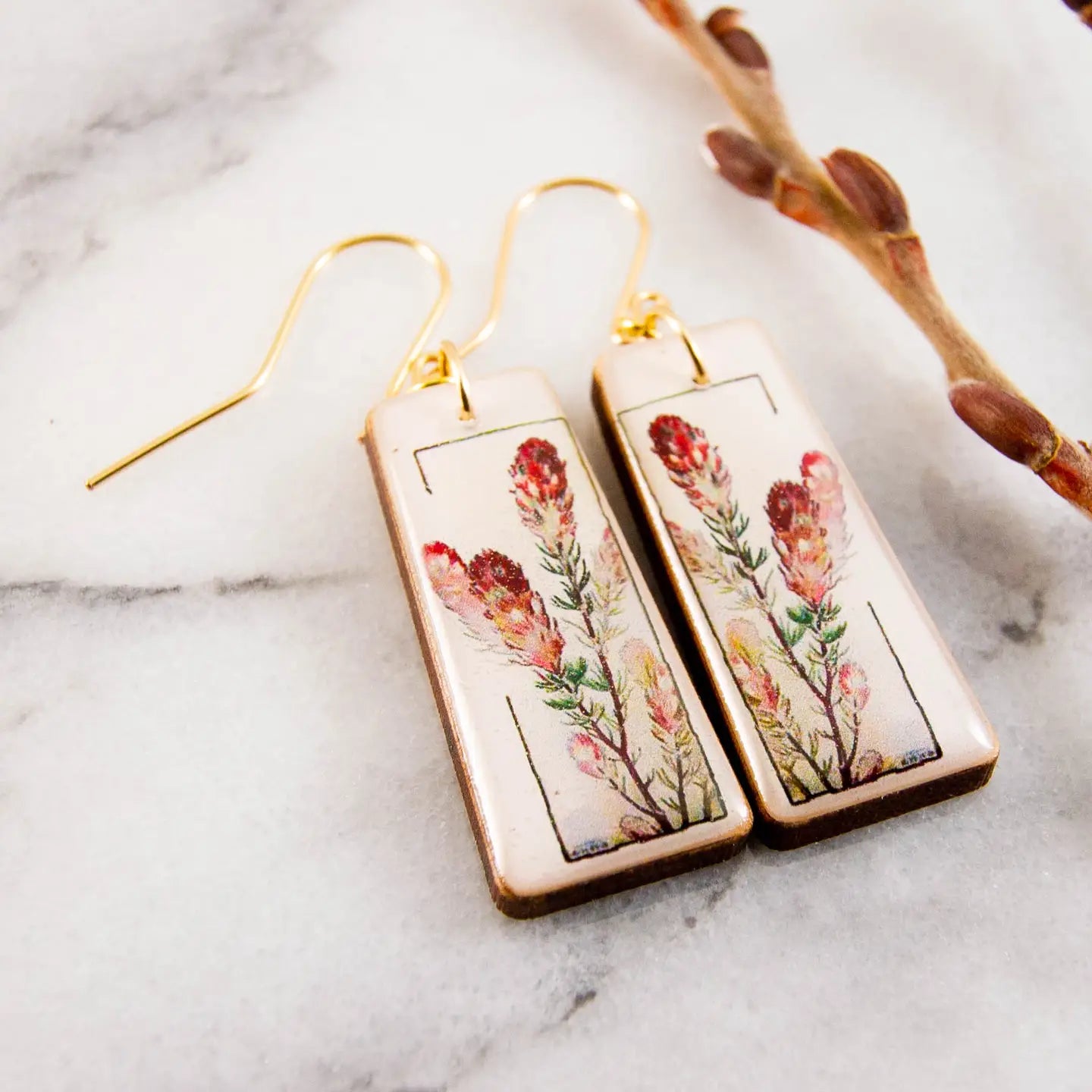 Art Deco Owl's Clover Floral Tapered Rectangle Earrings