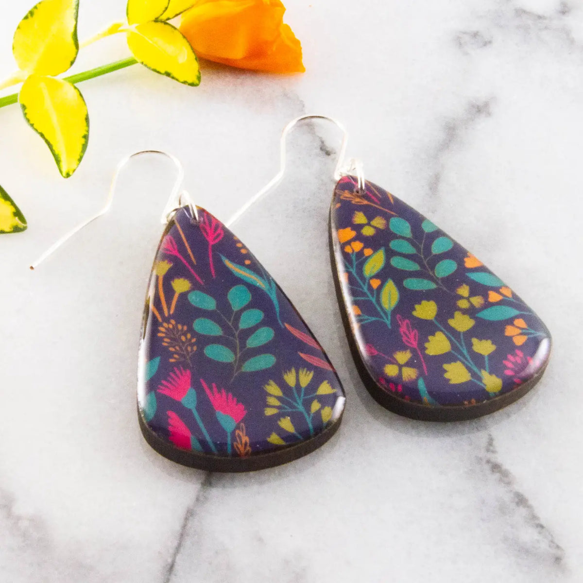 Modern Purple Garden Oversize Teardrop Earrings