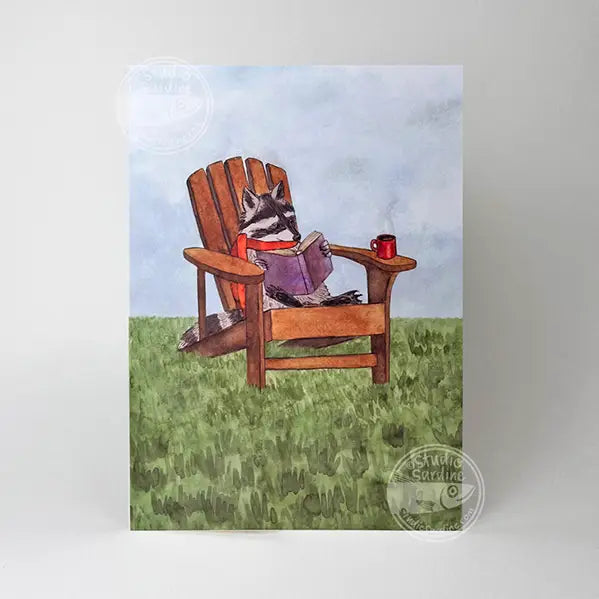 Reading Racoon Greeting Card