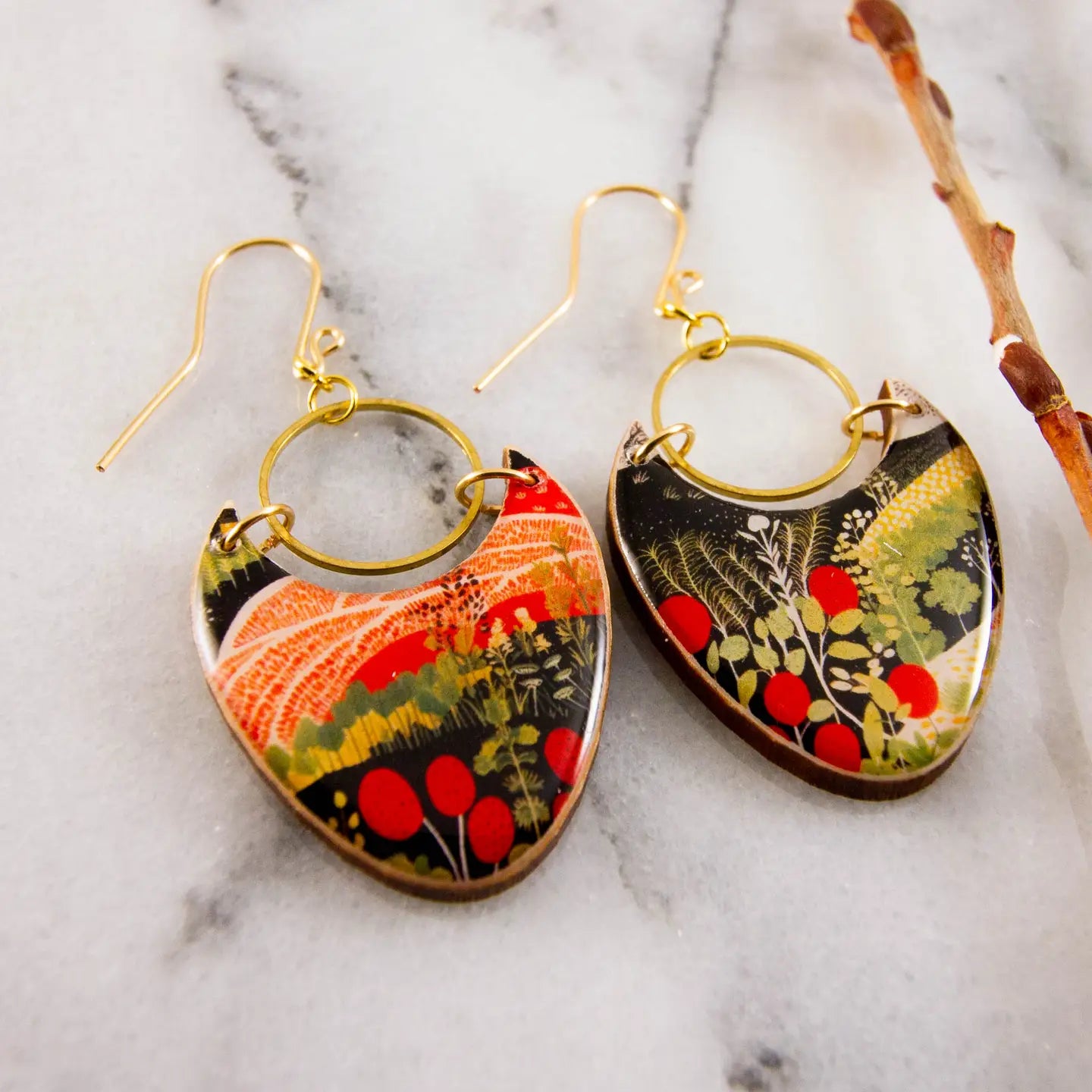 Retro Farmland Brass Ring Statement Earrings