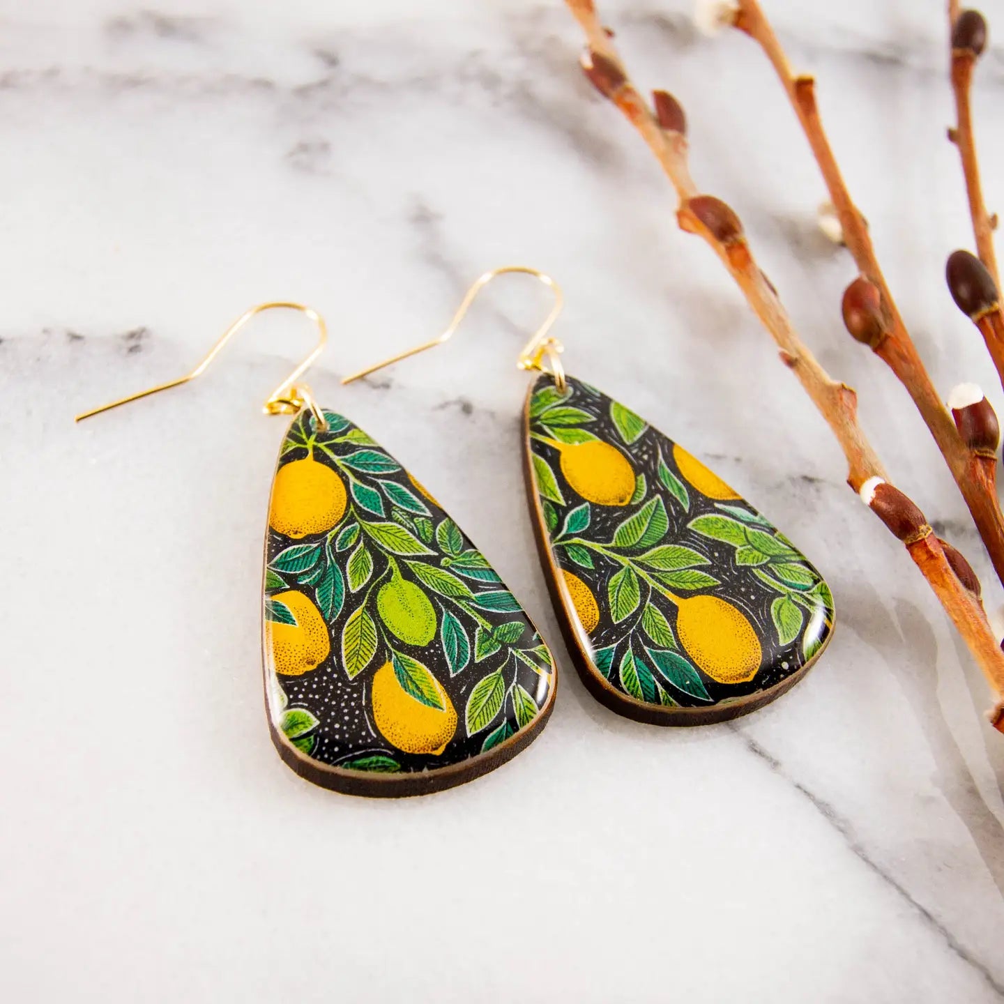 Retro Lemon Tree Oversize Teardrop Earrings