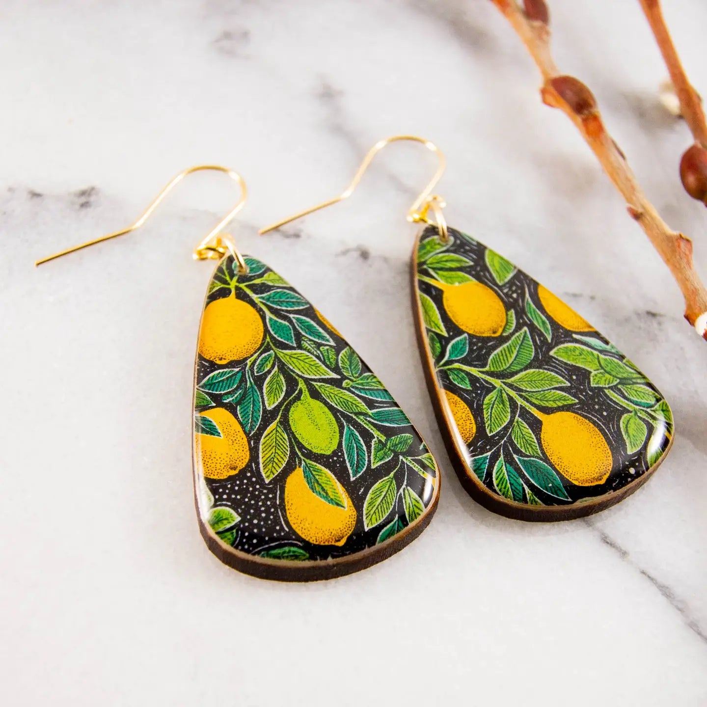 Retro Lemon Tree Oversize Teardrop Earrings