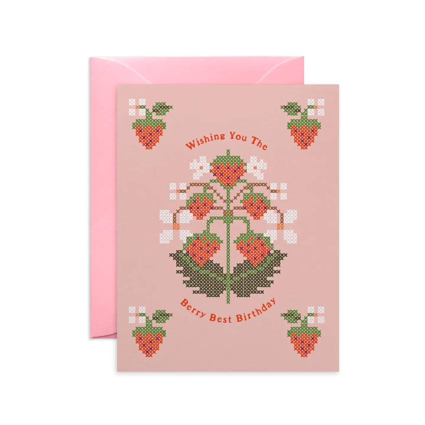 Strawberry Cross-Stitch Birthday Card