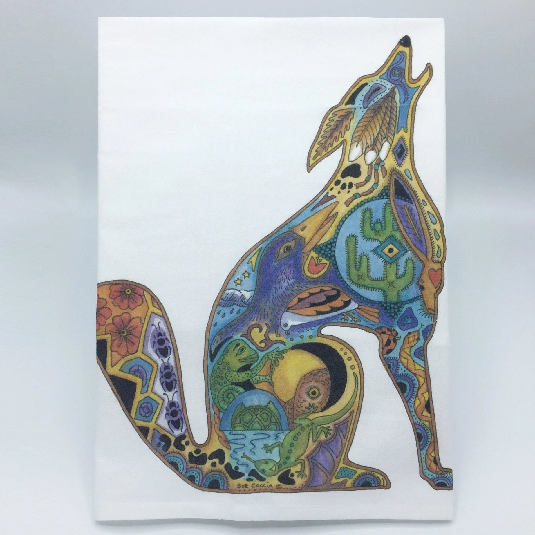 Native Art Totem Wolf Tea Towel