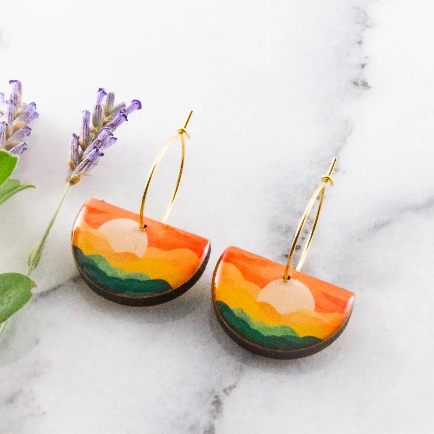 Autumn Sunset Drop Hoop Earrings