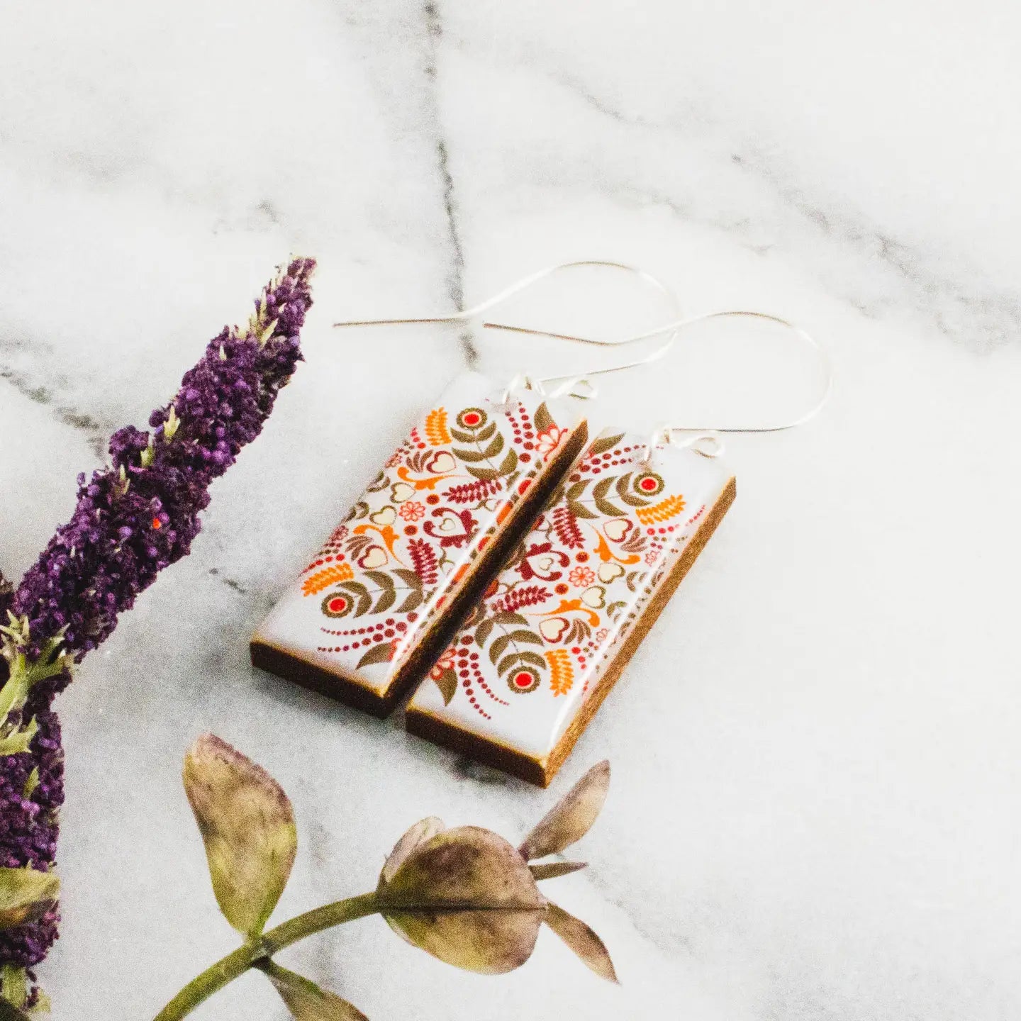 Swedish Floral Rectangle Earrings
