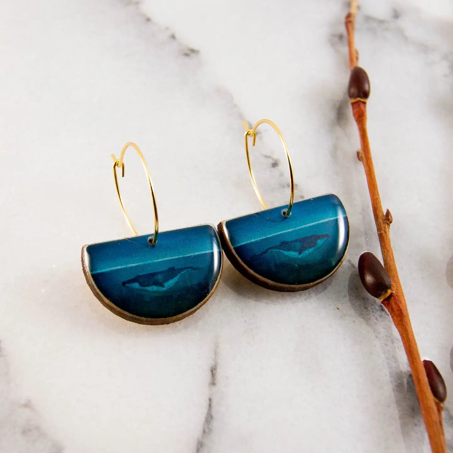 Ocean Whale Drop Hoop Earrings