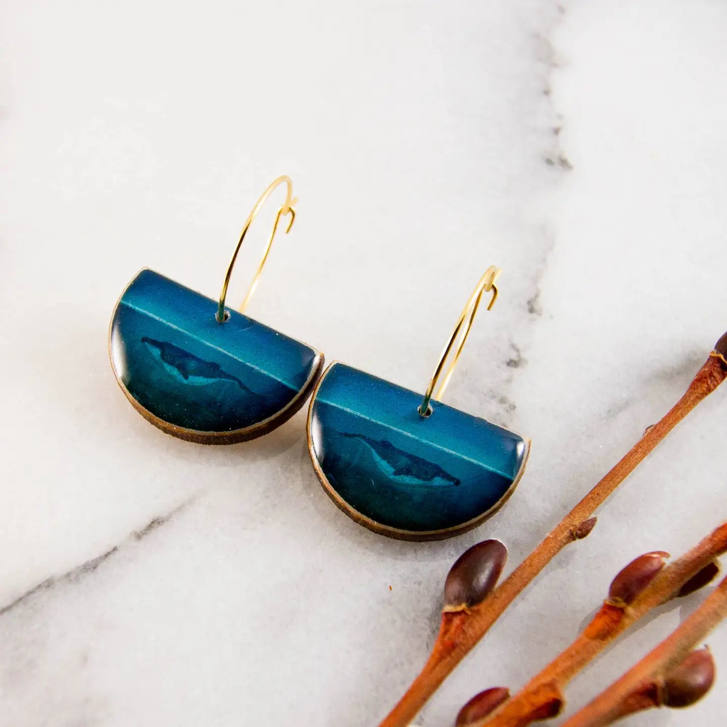 Ocean Whale Drop Hoop Earrings