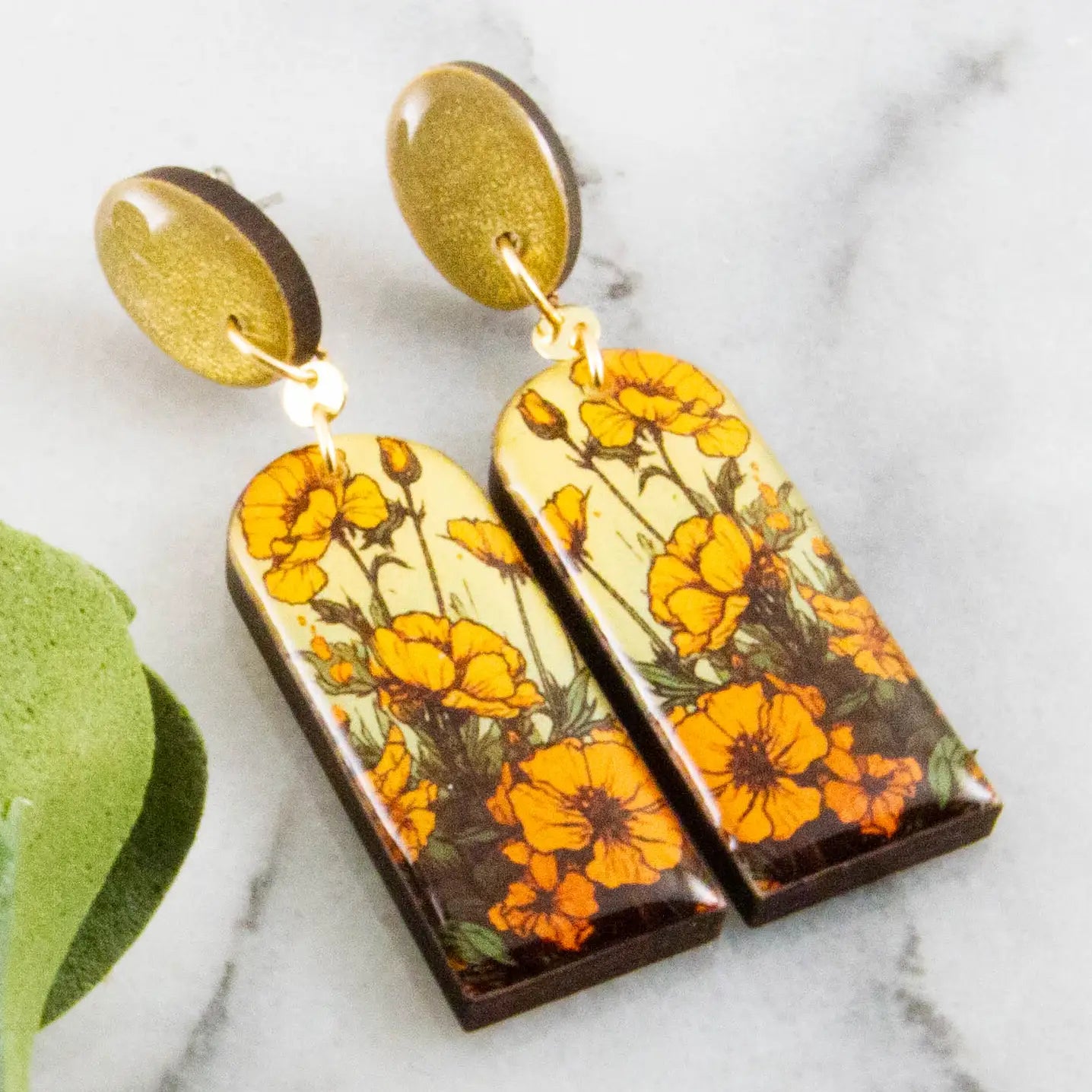 Yellow Poppies Drop Post Earrings