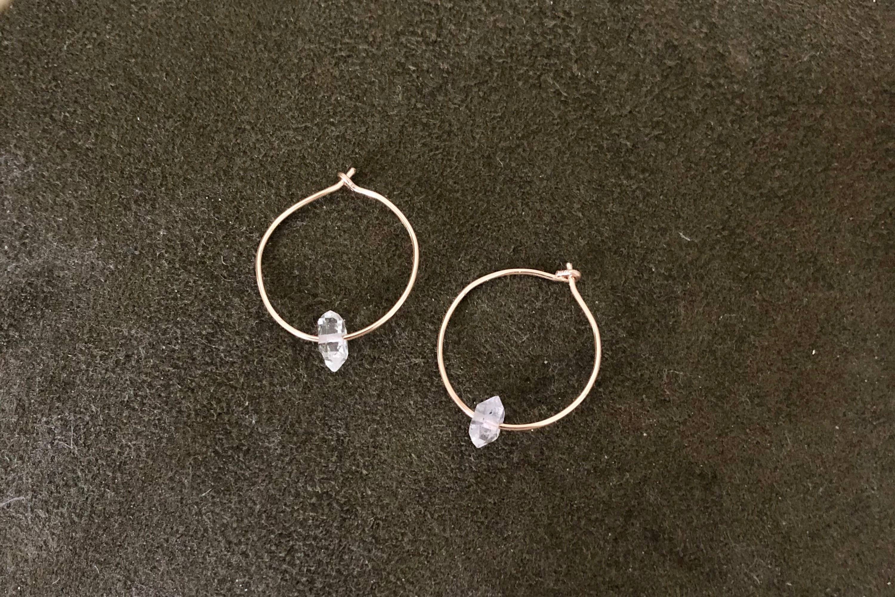 Raw Herkimer Diamond Hoop: Sterling Silver
