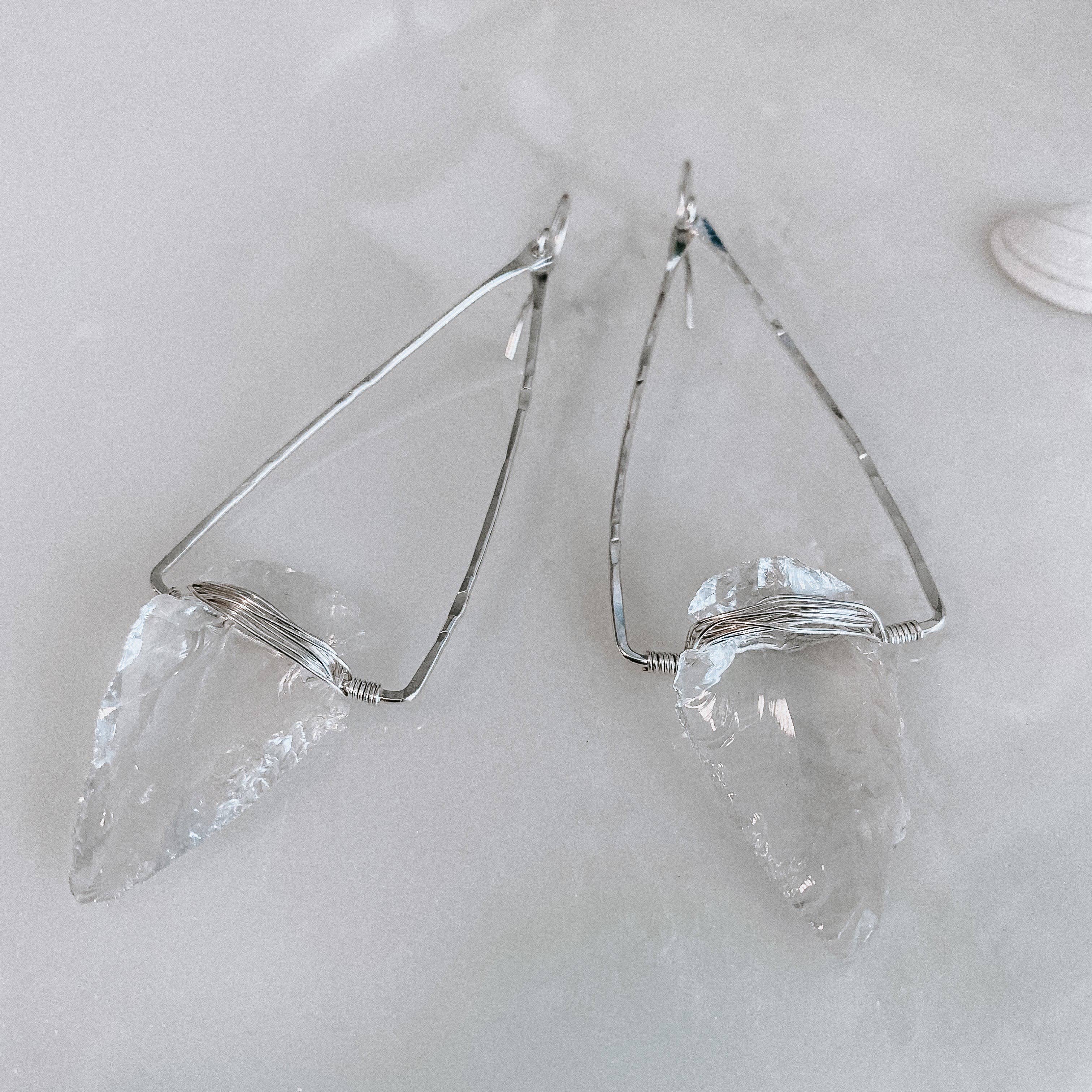 Nala Quartz Crystal Arrowhead Earrings: 14k Gold Fill
