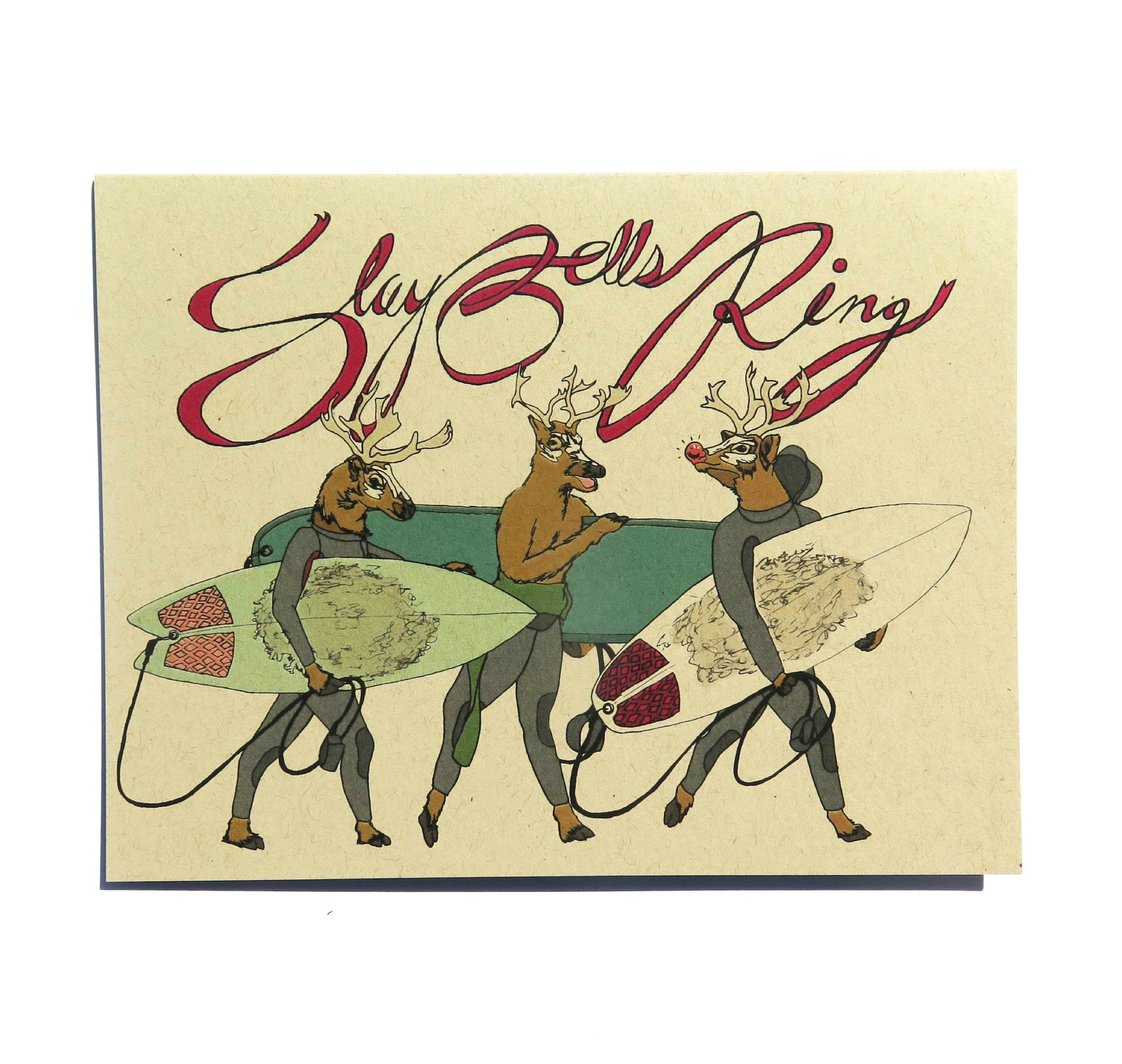 Surfing Reindeer Card