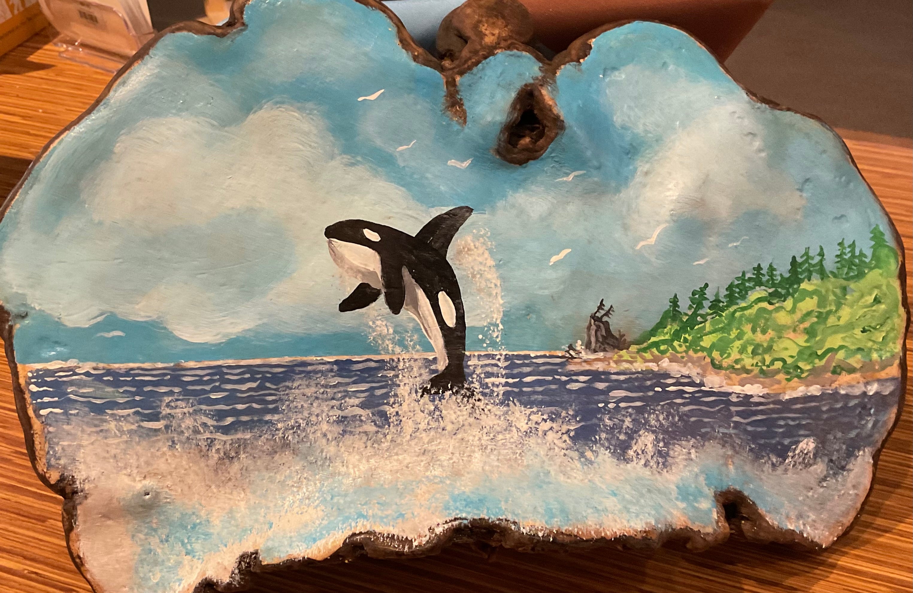Orca Paradise Original Painting on Mushroom