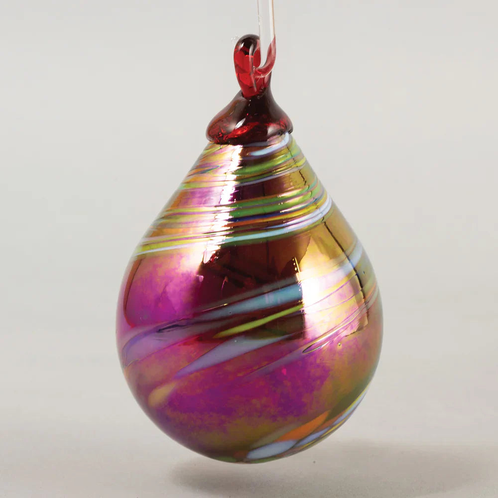 Holiday Swirl Raindrop Glass Ornament by Glass Eye Studio