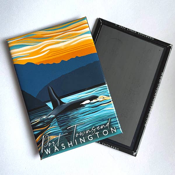 Orca - Evening Swim - Port Townsend Souvenir Magnet (2x3)