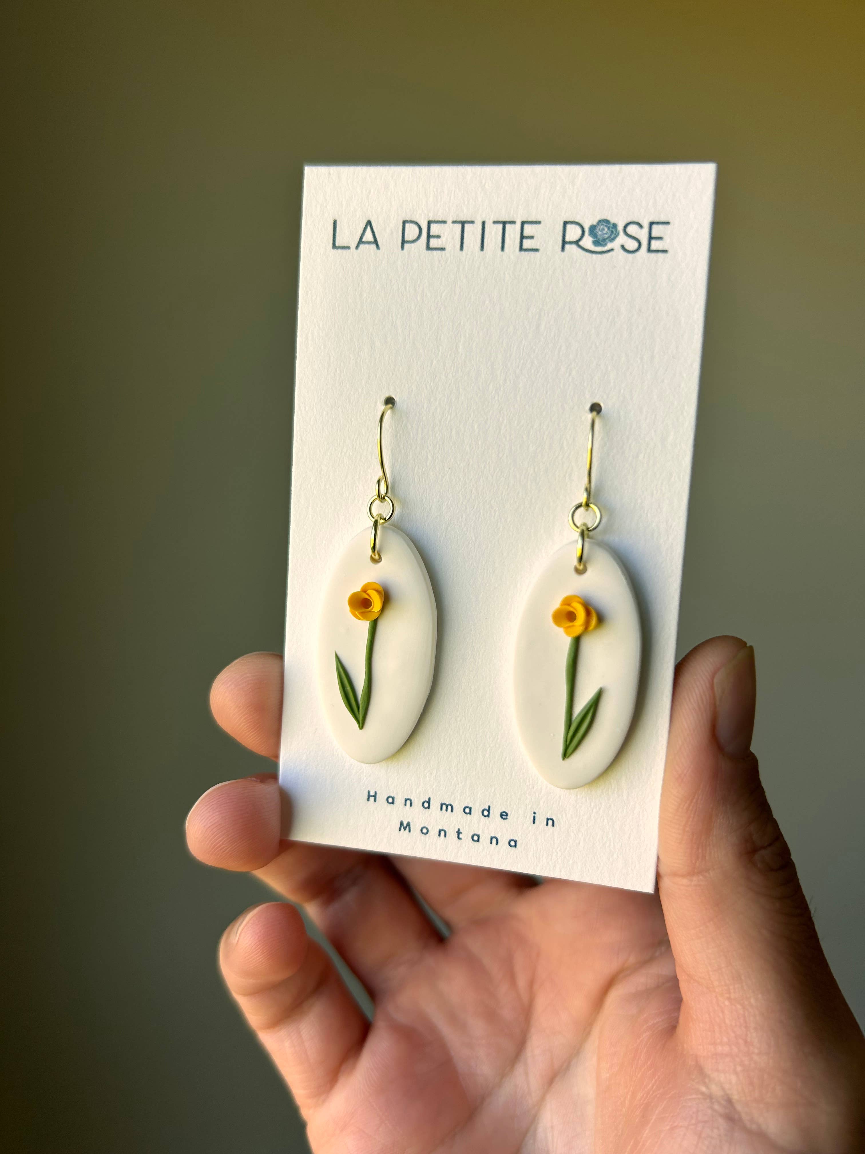 Flower Fish Hook Earrings, Yellow Floral Dangles 