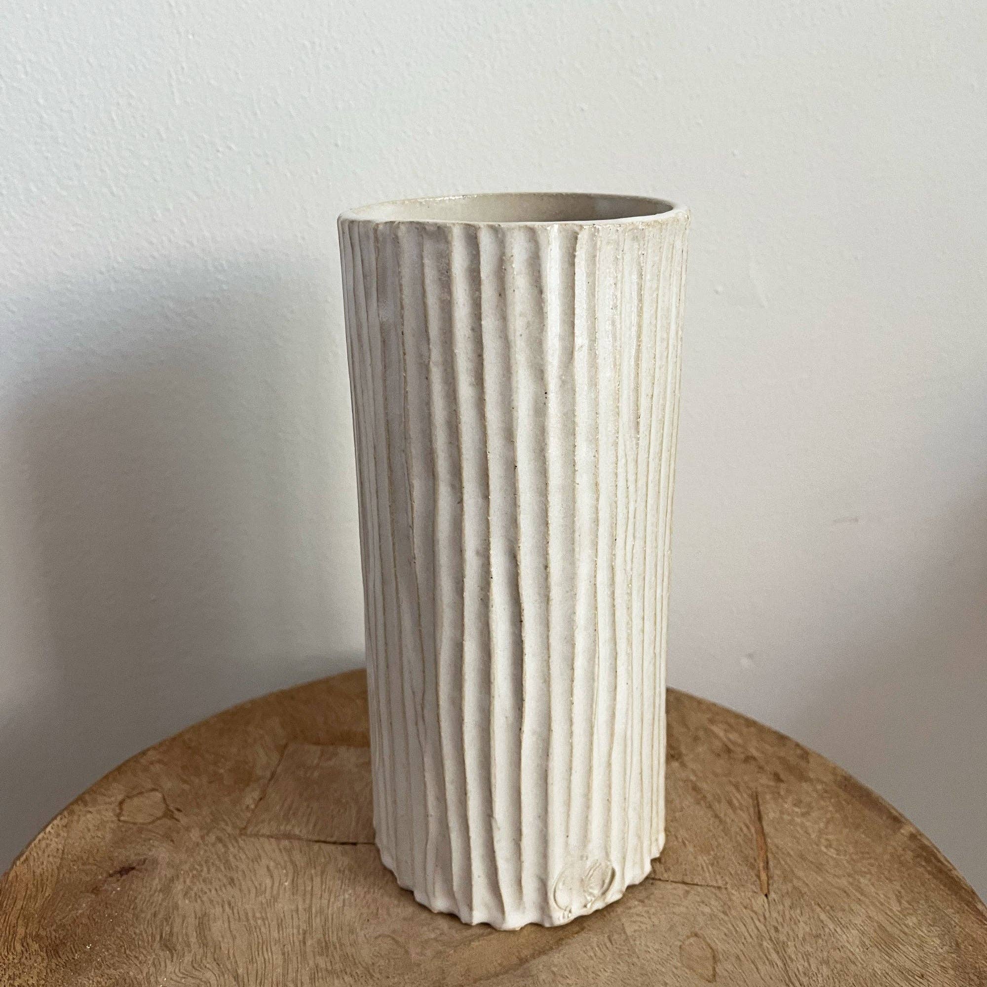 Tall Ribbed Vase: Medium