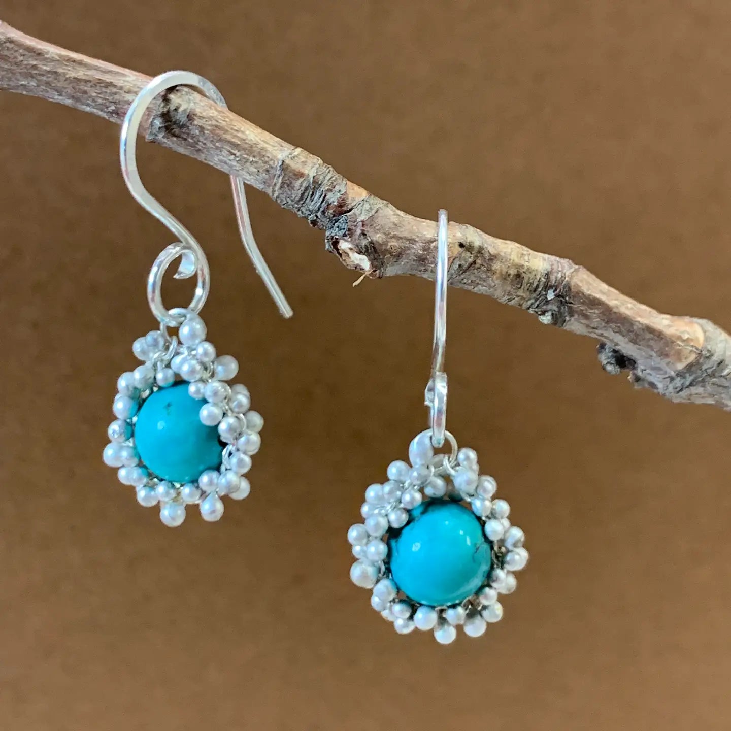 360 Degrees Caviar and Turquoise Solitaire Earrings