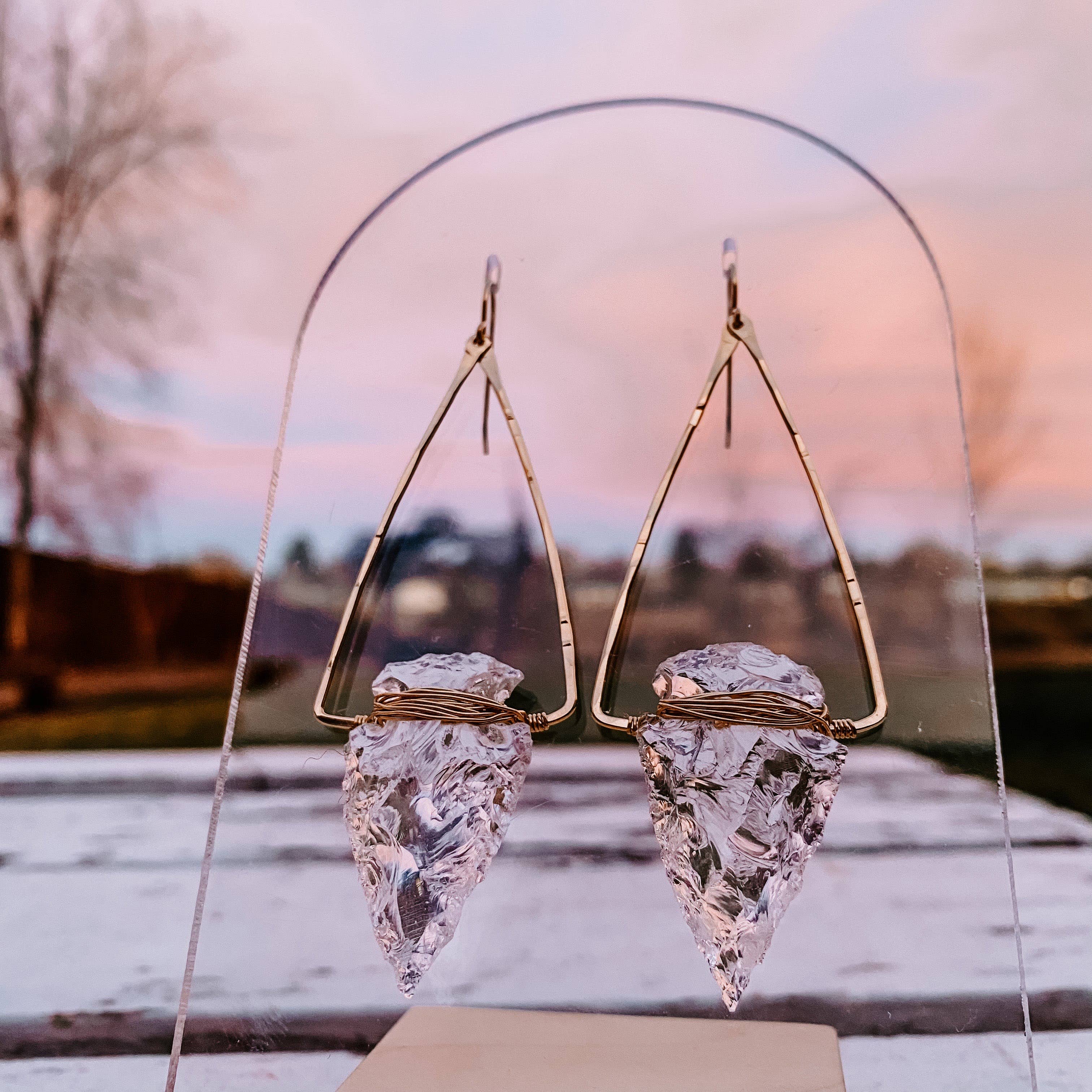 Nala Quartz Crystal Arrowhead Earrings: 14k Gold Fill